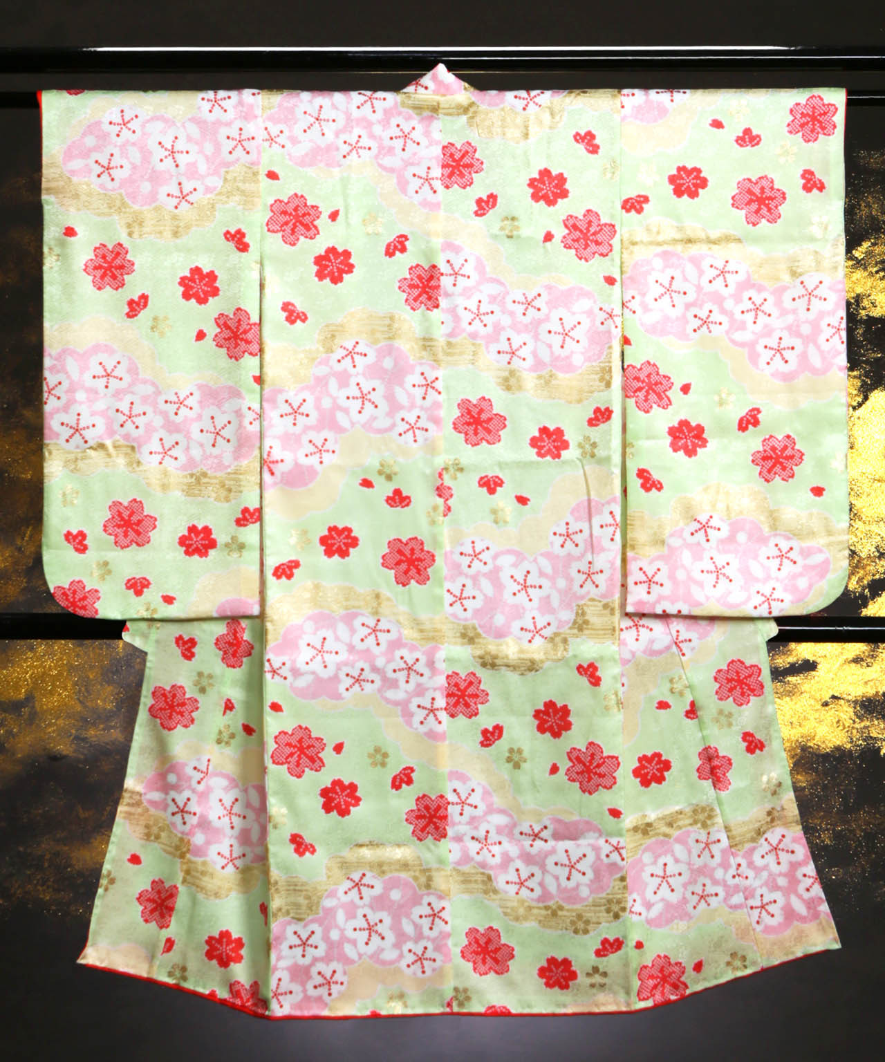 ラヴュー特選、七五三のお着物「正絹」_七歳_黄緑２