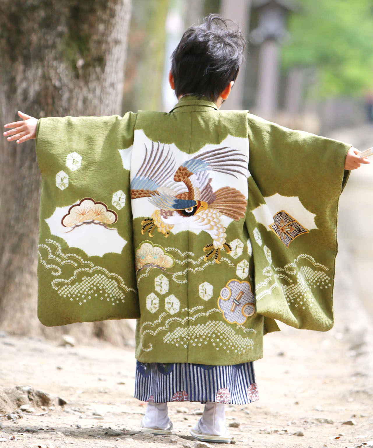 ラヴュー特選、七五三のお着物「正絹」_五歳_苔２