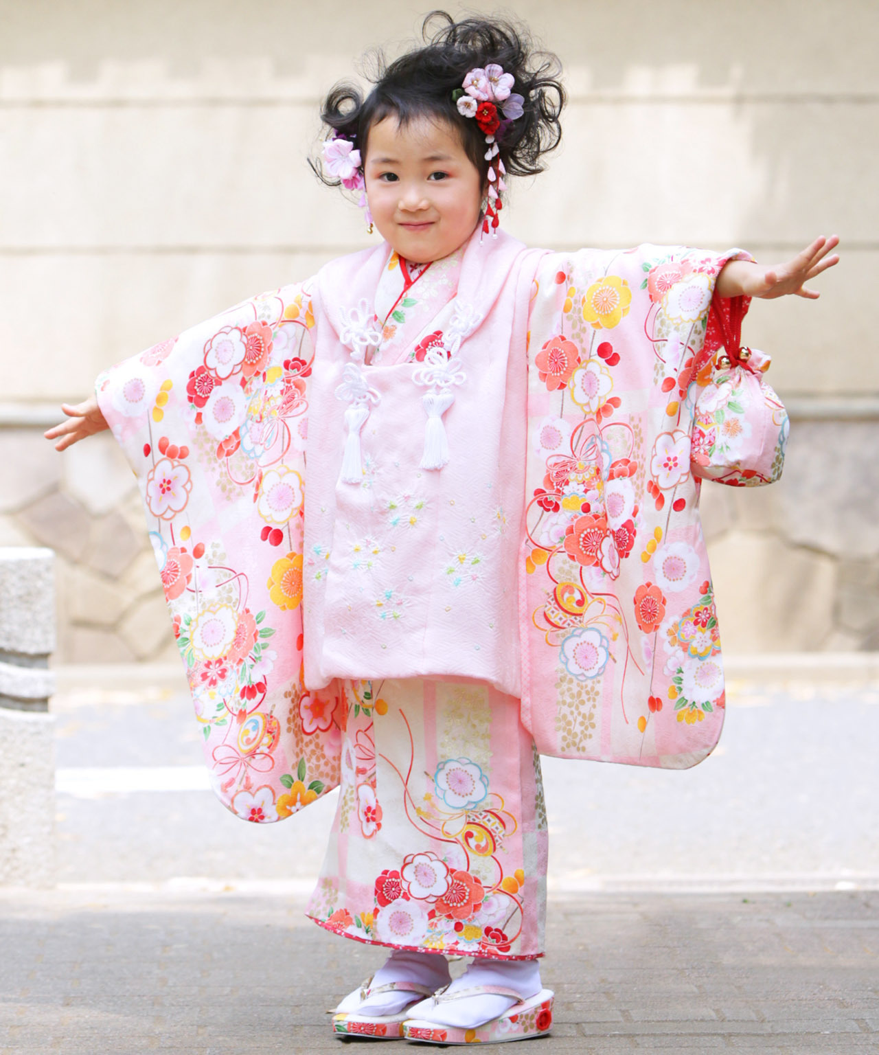 ラヴュー特選、七五三のお被布「正絹」_三歳_ピンク_ピンク