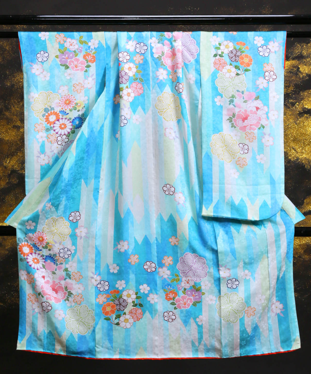 ラヴュー特選、七五三のお着物「正絹」_七歳_水色_姉妹２