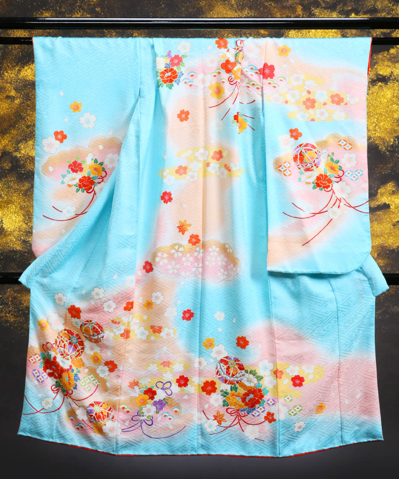 ラヴュー特選、七五三のお着物「正絹」_七歳_水色２