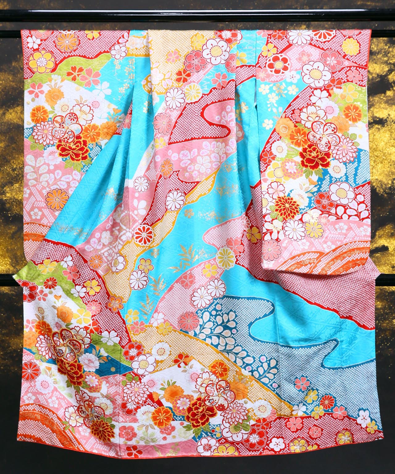 ラヴュー特選、七五三のお着物「正絹」_七歳_水色_絵羽２