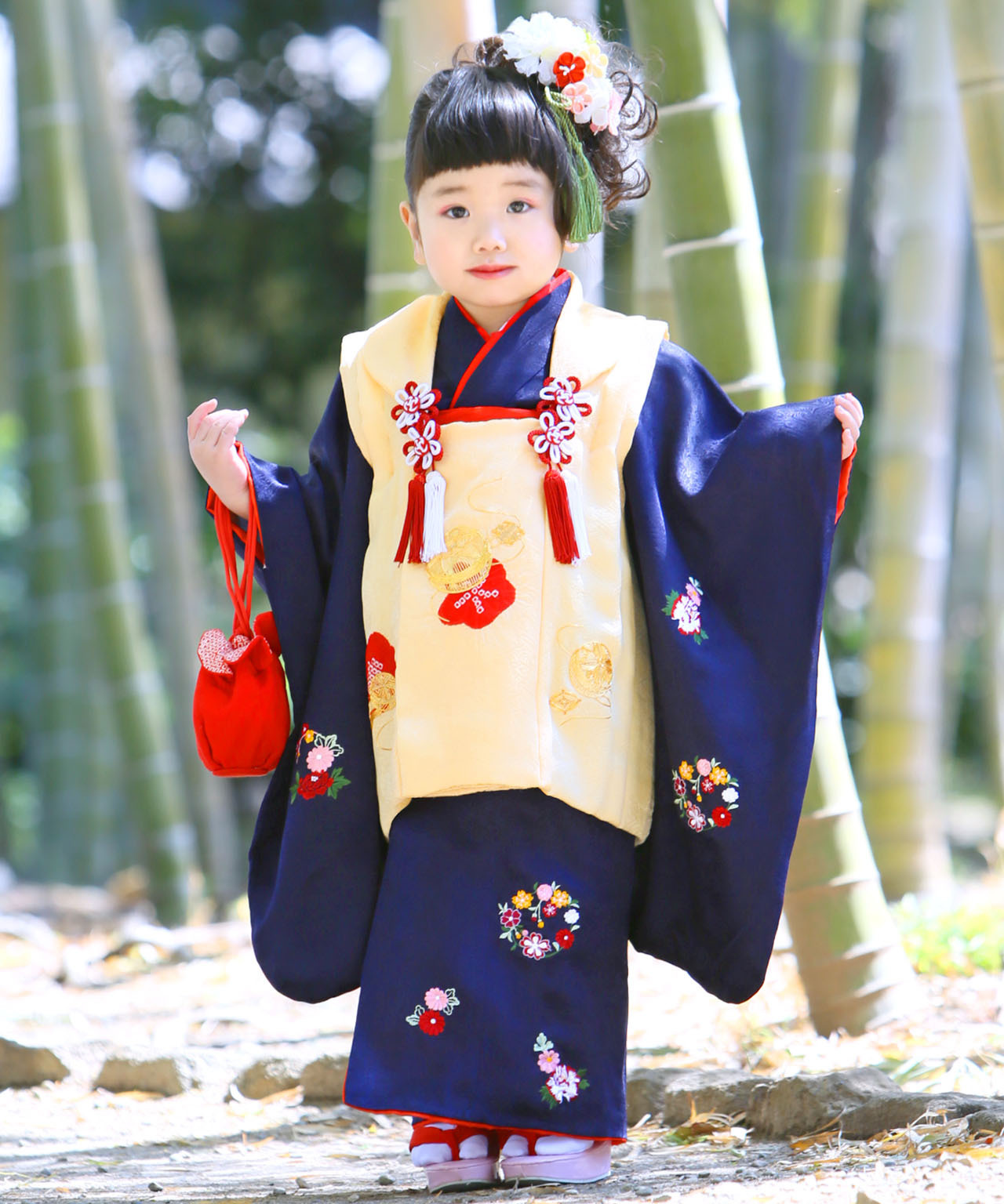 ラヴュー特選、七五三のお被布「正絹」_三歳_紫_黄色