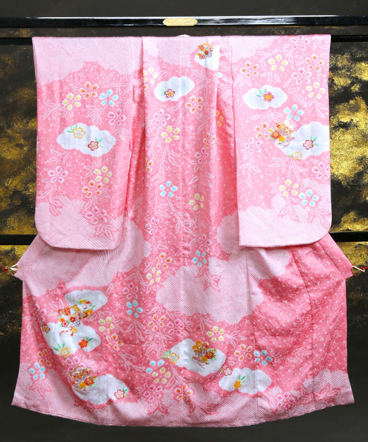 ラヴュー特選、七五三のお着物「正絹」_七歳_ピンク_絞り２