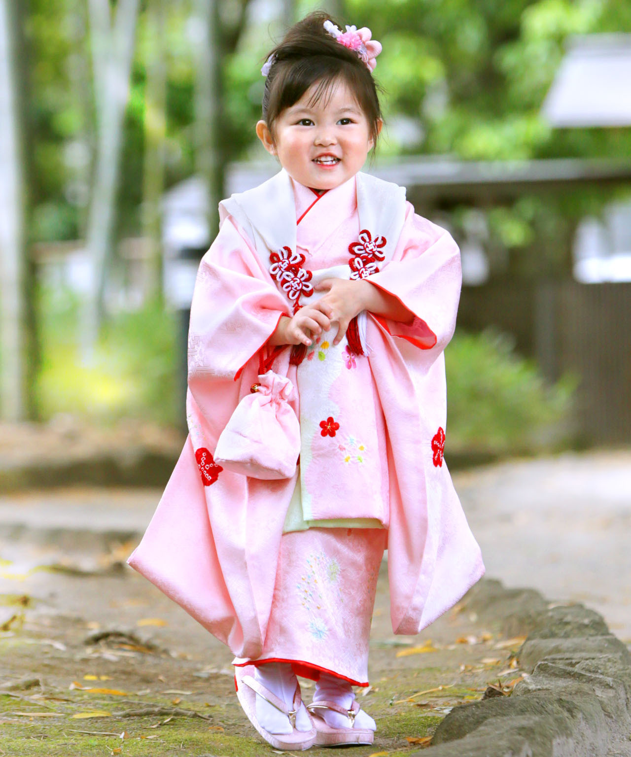 ラヴュー特選、七五三のお被布「正絹」_三歳_ピンク_白