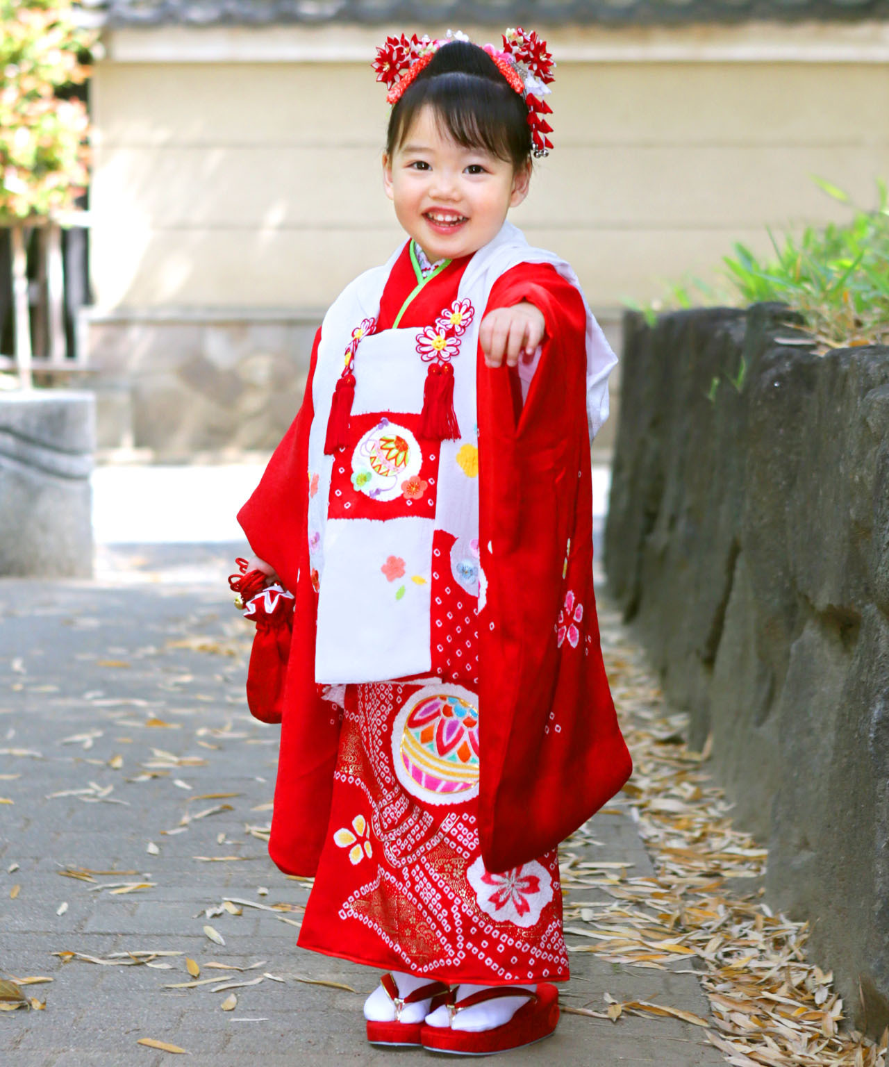 ラヴュー特選、七五三のお被布「正絹」_三歳_黒_赤_白