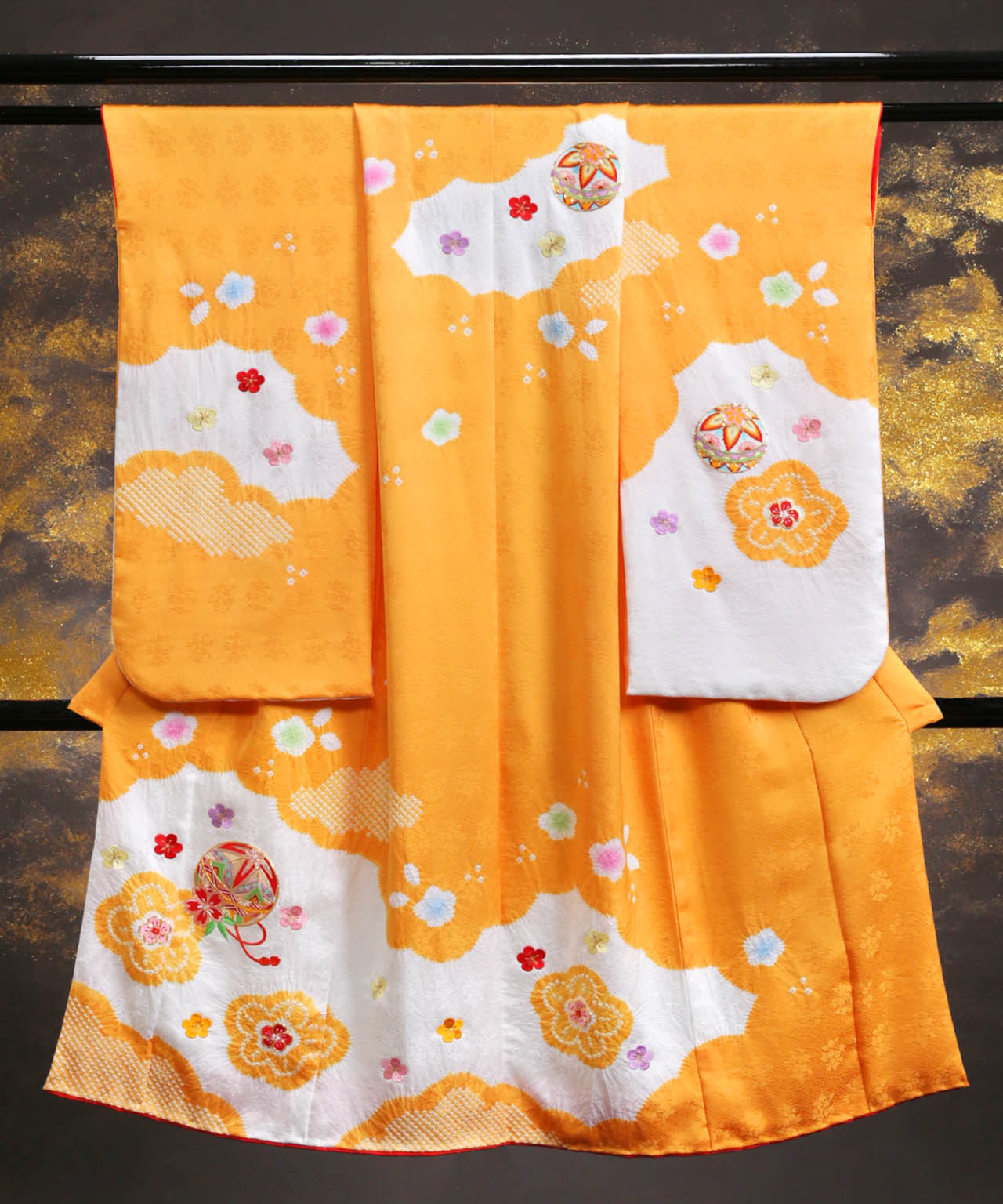 ラヴュー特選、七五三のお着物「正絹」_七歳_山吹色２