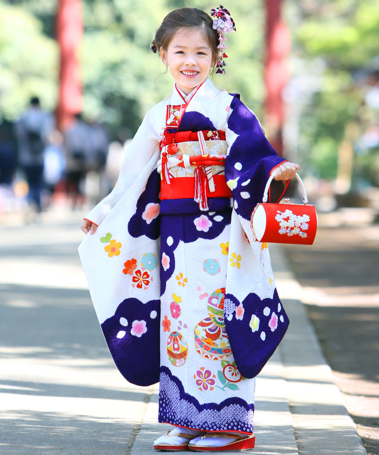 ラヴュー特選、七五三のお着物「正絹」_七歳_紫_雲模様１