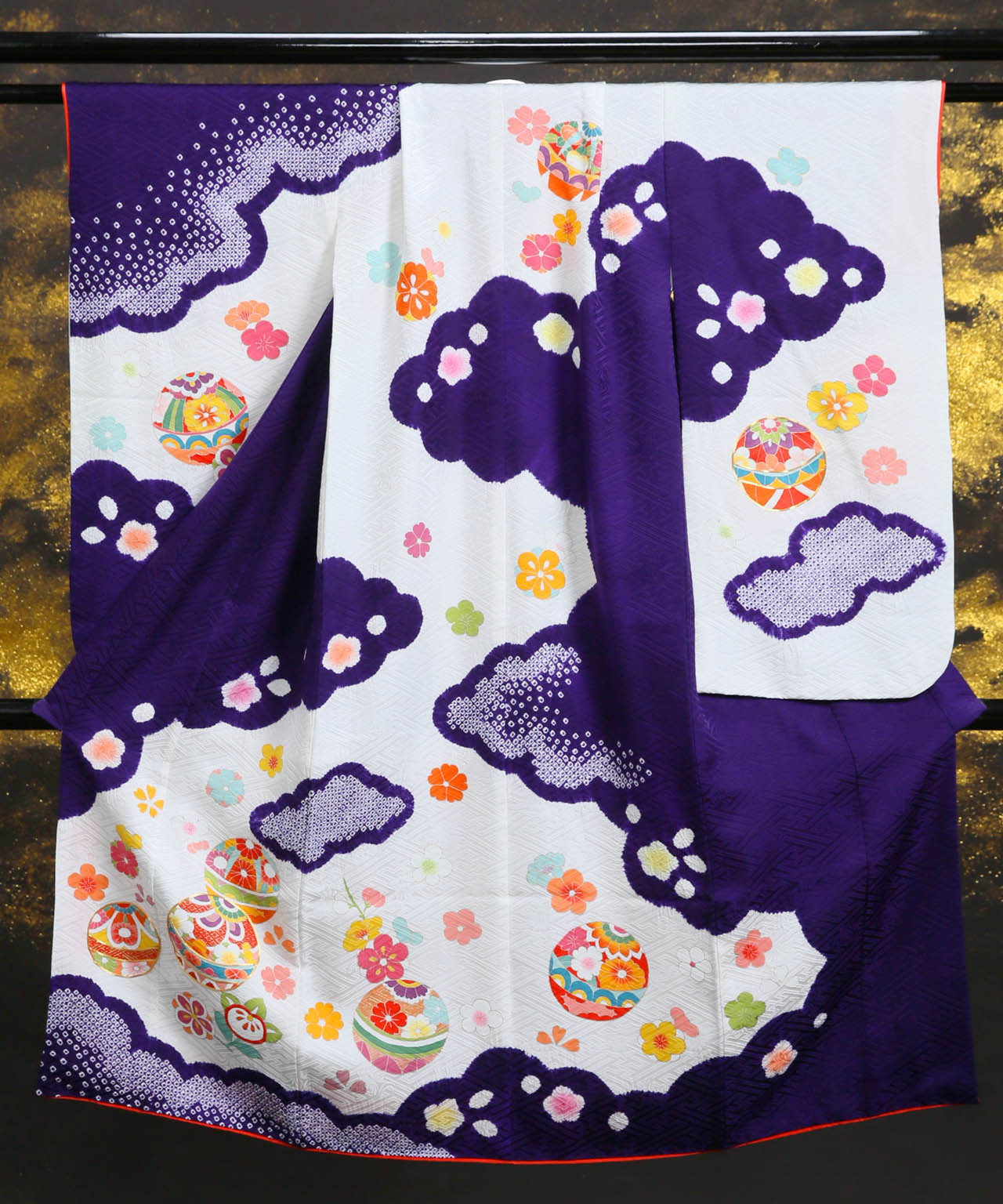 ラヴュー特選、七五三のお着物「正絹」_七歳_紫_雲模様２